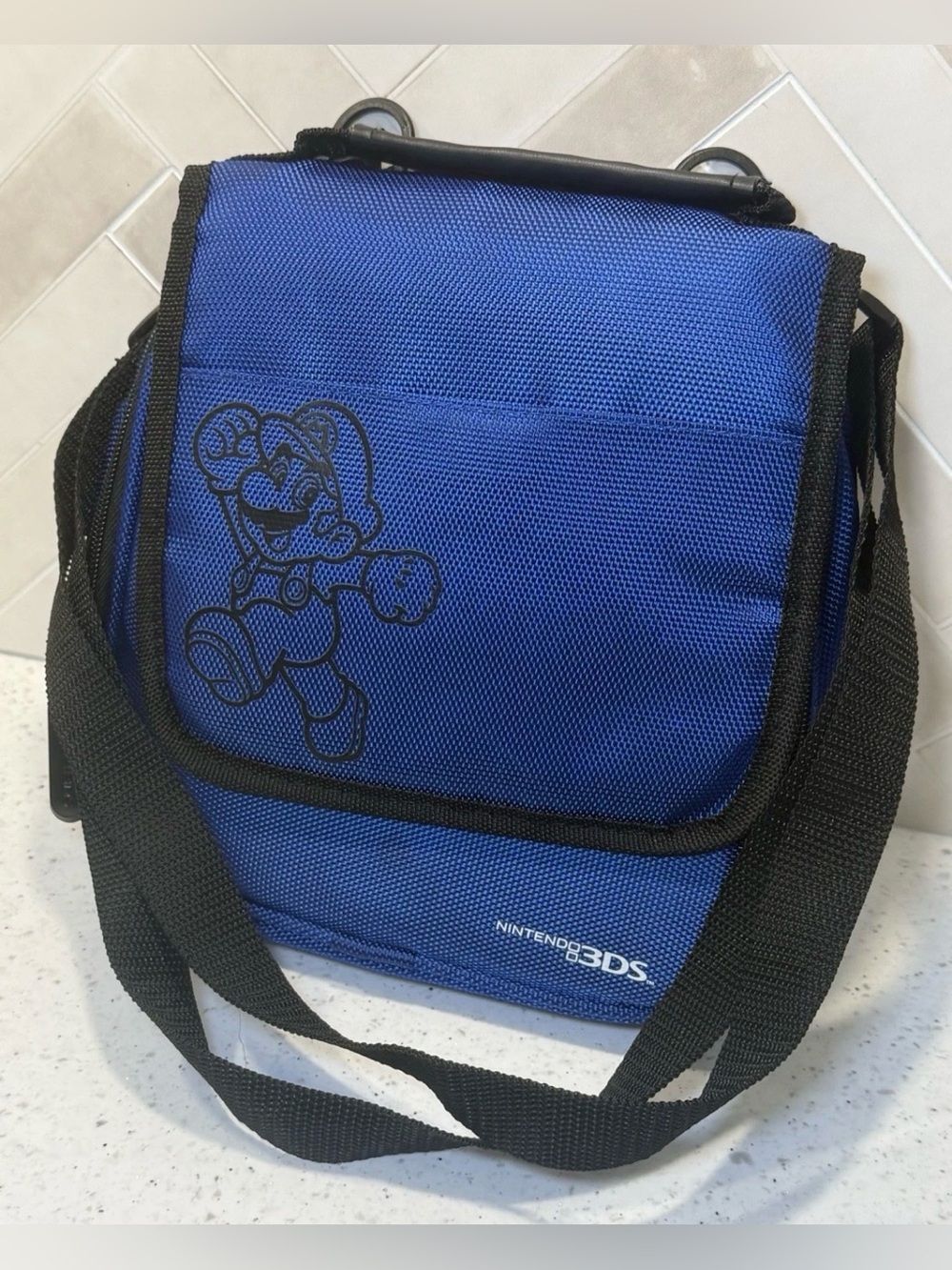 Mario Nintendo 3DS Blue Sling Bag DS Universal Transporter Case By Power A EUC